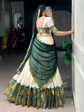 Lovable Green Zari Woven Cotton Festive Wear Half Saree Lehenga Choli