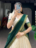 Lovable Green Zari Woven Cotton Festive Wear Half Saree Lehenga Choli