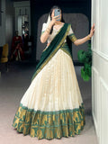 Lovable Green Zari Woven Cotton Festive Wear Half Saree Lehenga Choli