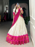Festive Pink Zari Woven Cotton Festive Wear Half Saree Lehenga Choli
