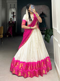 Festive Pink Zari Woven Cotton Festive Wear Half Saree Lehenga Choli