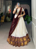Rich Maroon Zari Weaving Cotton Festive Wear Half Saree Lehenga Choli
