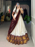 Rich Maroon Zari Weaving Cotton Festive Wear Half Saree Lehenga Choli