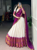 Regal Wine Zari Work Cotton Festive Wear Half Saree Lehenga
