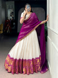 Regal Wine Zari Work Cotton Festive Wear Half Saree Lehenga