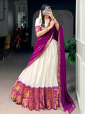 Regal Wine Zari Work Cotton Festive Wear Half Saree Lehenga