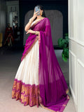 Regal Wine Zari Work Cotton Festive Wear Half Saree Lehenga