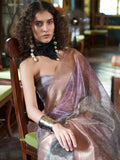Regal Purple And Grey Digital Printed Organza Traditional Saree With Blouse
