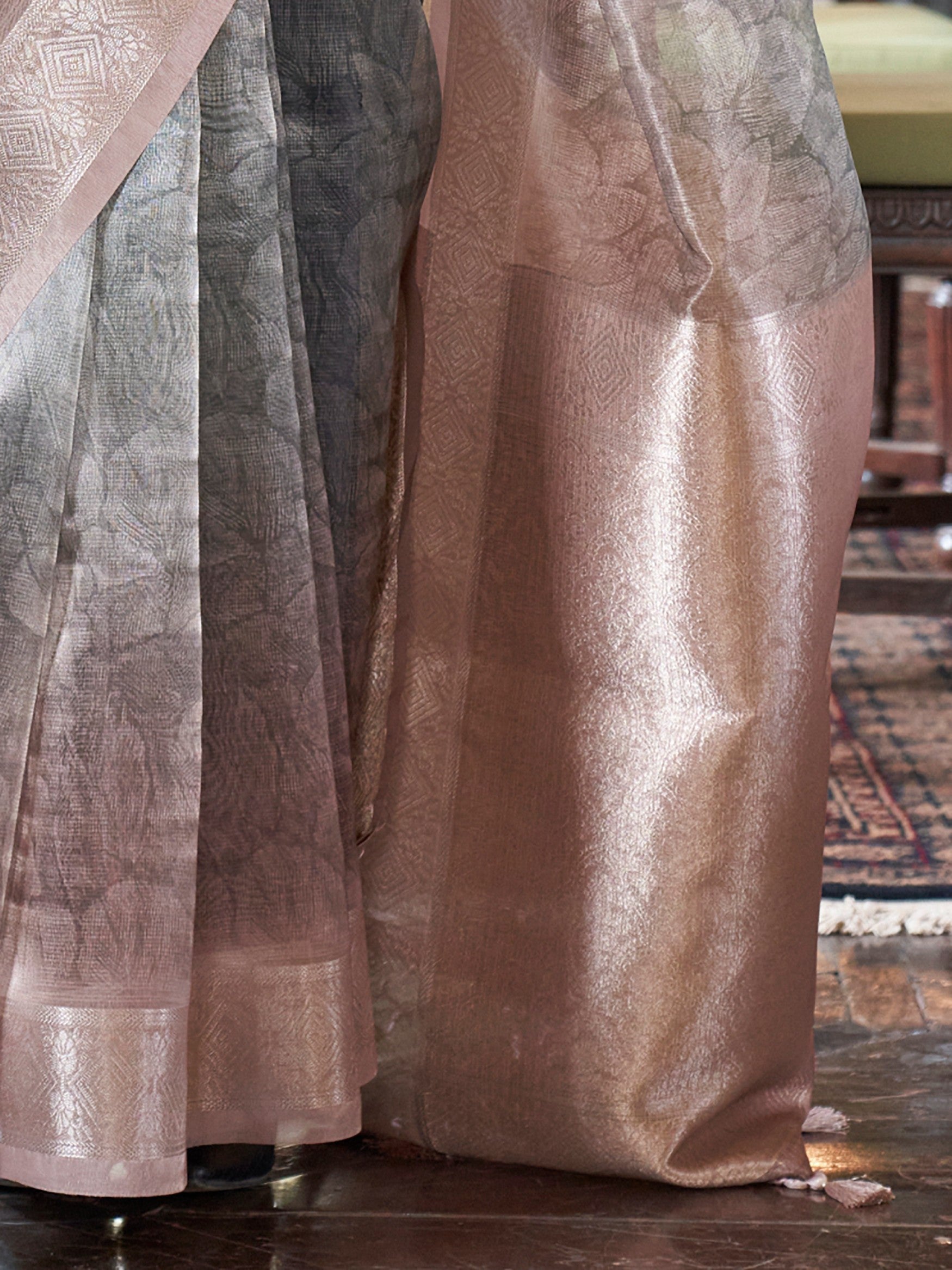 Regal Purple And Grey Digital Printed Organza Traditional Saree With Blouse