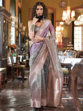 Regal Purple And Grey Digital Printed Organza Traditional Saree With Blouse