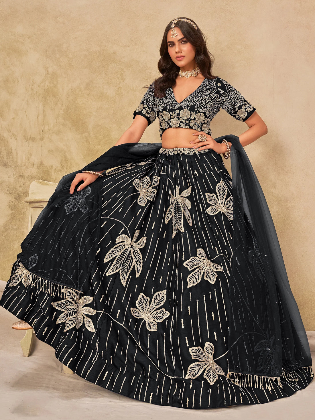 Sensational Black Sequins Art Silk Evening Wear Lehenga Choli With Dupatta