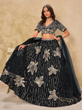 Sensational Black Sequins Art Silk Evening Wear Lehenga Choli With Dupatta