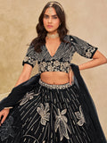 Sensational Black Sequins Art Silk Evening Wear Lehenga Choli With Dupatta