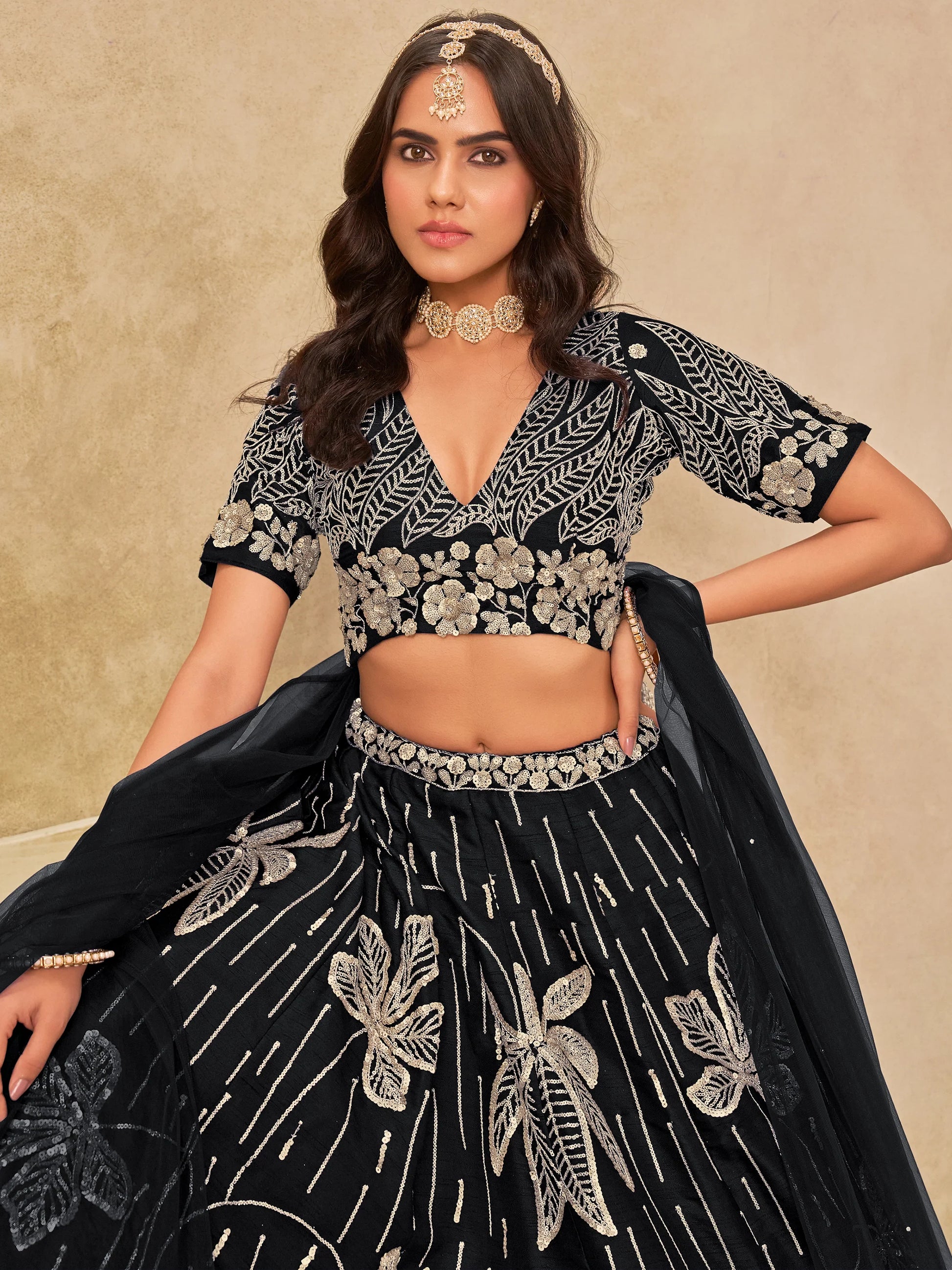 Sensational Black Sequins Art Silk Evening Wear Lehenga Choli With Dupatta