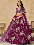 Notable Wine Thread Work Art Silk Wedding Wear Lehenga With Blouse