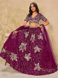 Notable Wine Thread Work Art Silk Wedding Wear Lehenga With Blouse