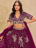 Notable Wine Thread Work Art Silk Wedding Wear Lehenga With Blouse