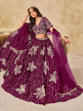 Notable Wine Thread Work Art Silk Wedding Wear Lehenga With Blouse