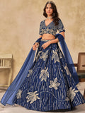 Momentous Navy Blue Embroidered Art Silk Event Wear Lehenga Choli