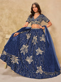 Momentous Navy Blue Embroidered Art Silk Event Wear Lehenga Choli