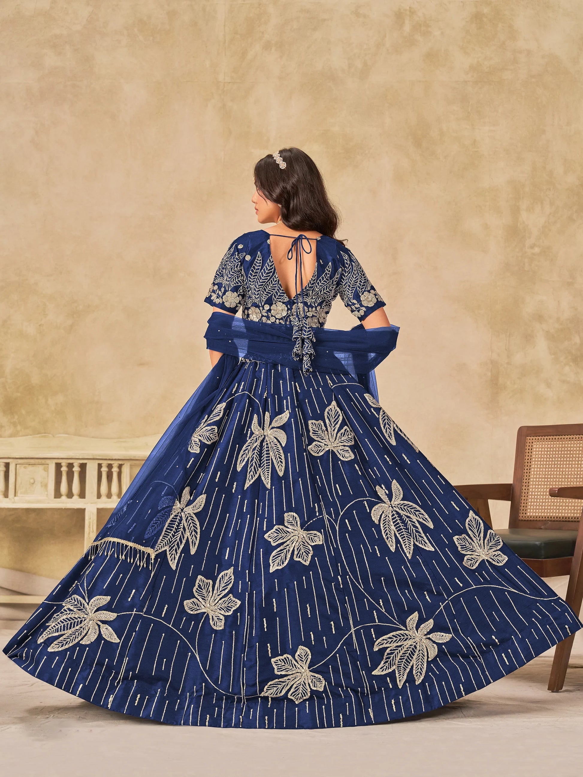 Momentous Navy Blue Embroidered Art Silk Event Wear Lehenga Choli