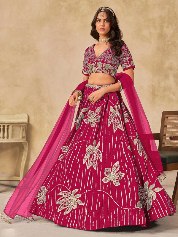 Stupendous Pink Sequins Art Silk Function Wear Lehenga Choli With Dupatta