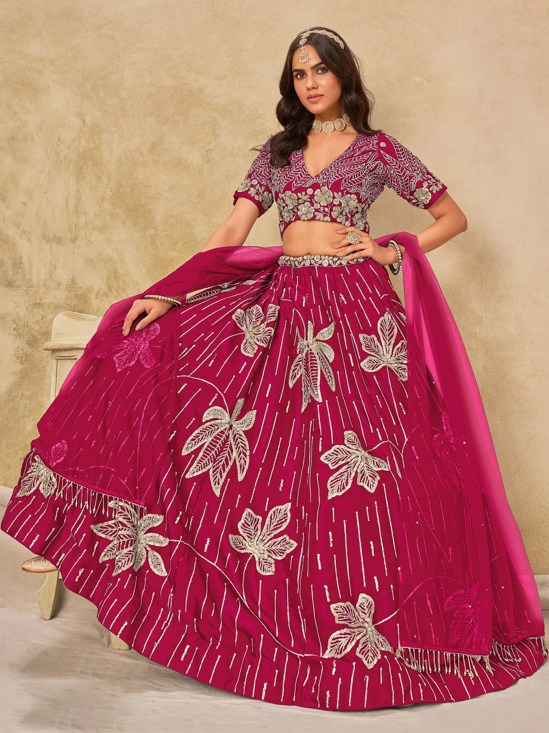 Stupendous Pink Sequins Art Silk Function Wear Lehenga Choli With Dupatta