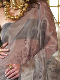 Graceful Grey Zari Weaving Organza Function Wear Saree With Blouse