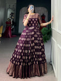 Majestic Purple Zari Woven Cotton Event Wear Gown