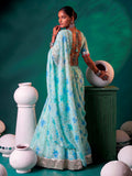 Radiant Aqua Blue Floral Print Silk Festival Wear Lehenga Choli