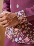 Excellent Dusty Purple Embroidered Viscose Silk Reception Wear Men Kurta Set With Jacket
