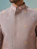 Outstanding Grey Floral Embroidery Viscose Silk Wedding Wear Men Kurta Set With Jacket