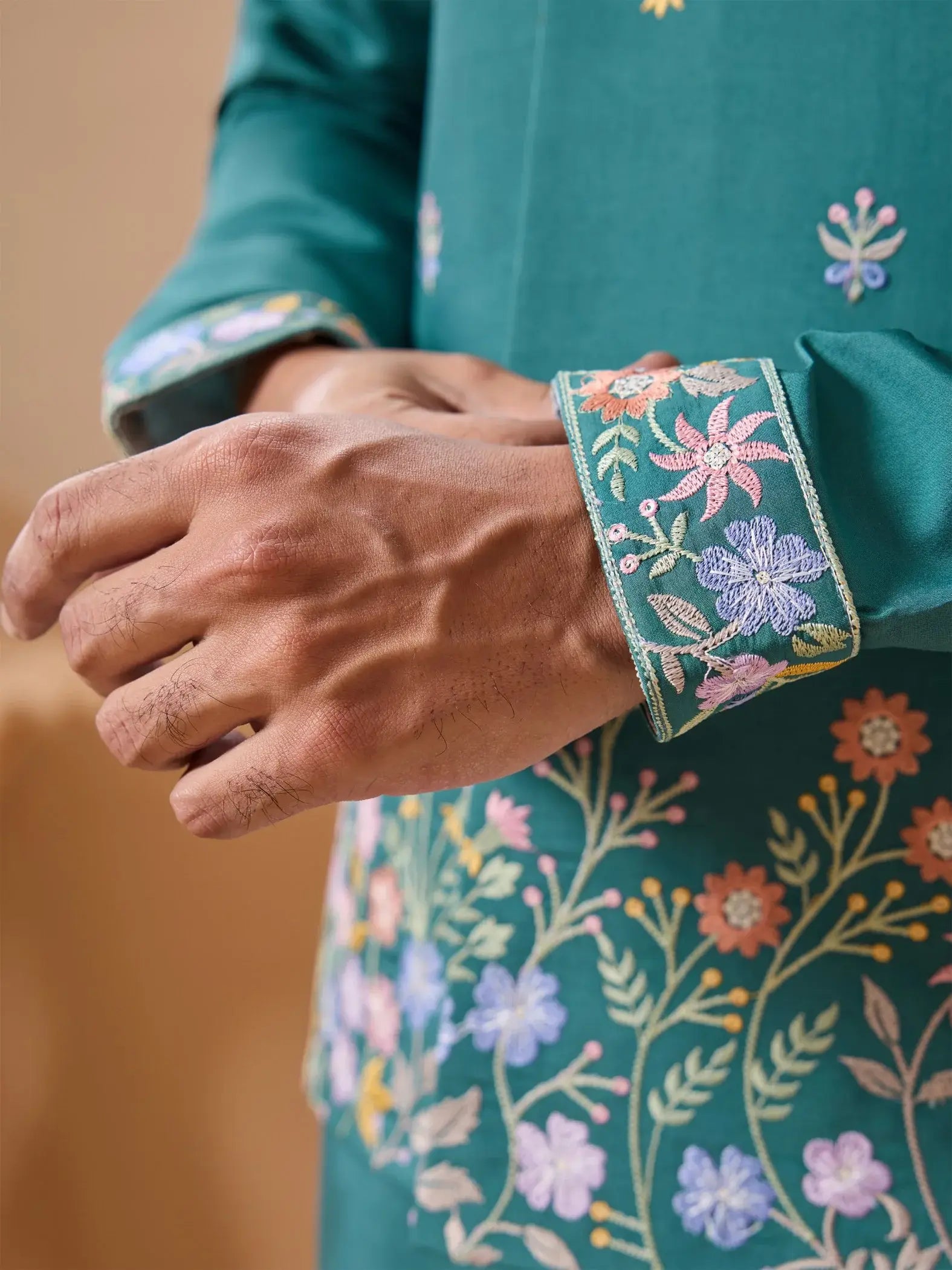 Elegant Teal Green Thread work Viscose Silk Engagement Wear Men Kurta Pant With Jacket