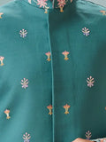 Elegant Teal Green Thread work Viscose Silk Engagement Wear Men Kurta Pant With Jacket