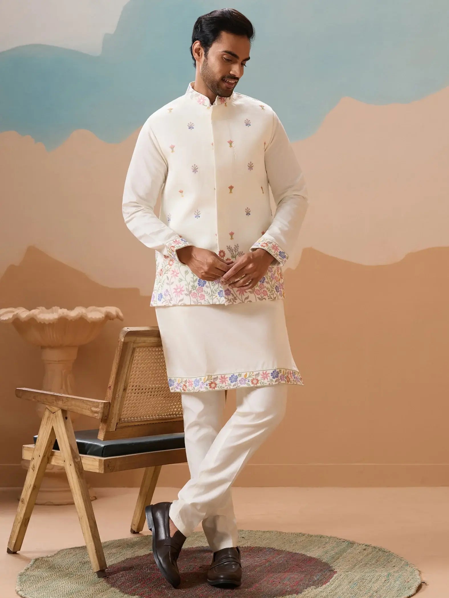 Lovable White Sequins Viscose Silk Evening Wear Men Kurta And Pant With Jacket