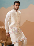 Lovable White Sequins Viscose Silk Evening Wear Men Kurta And Pant With Jacket