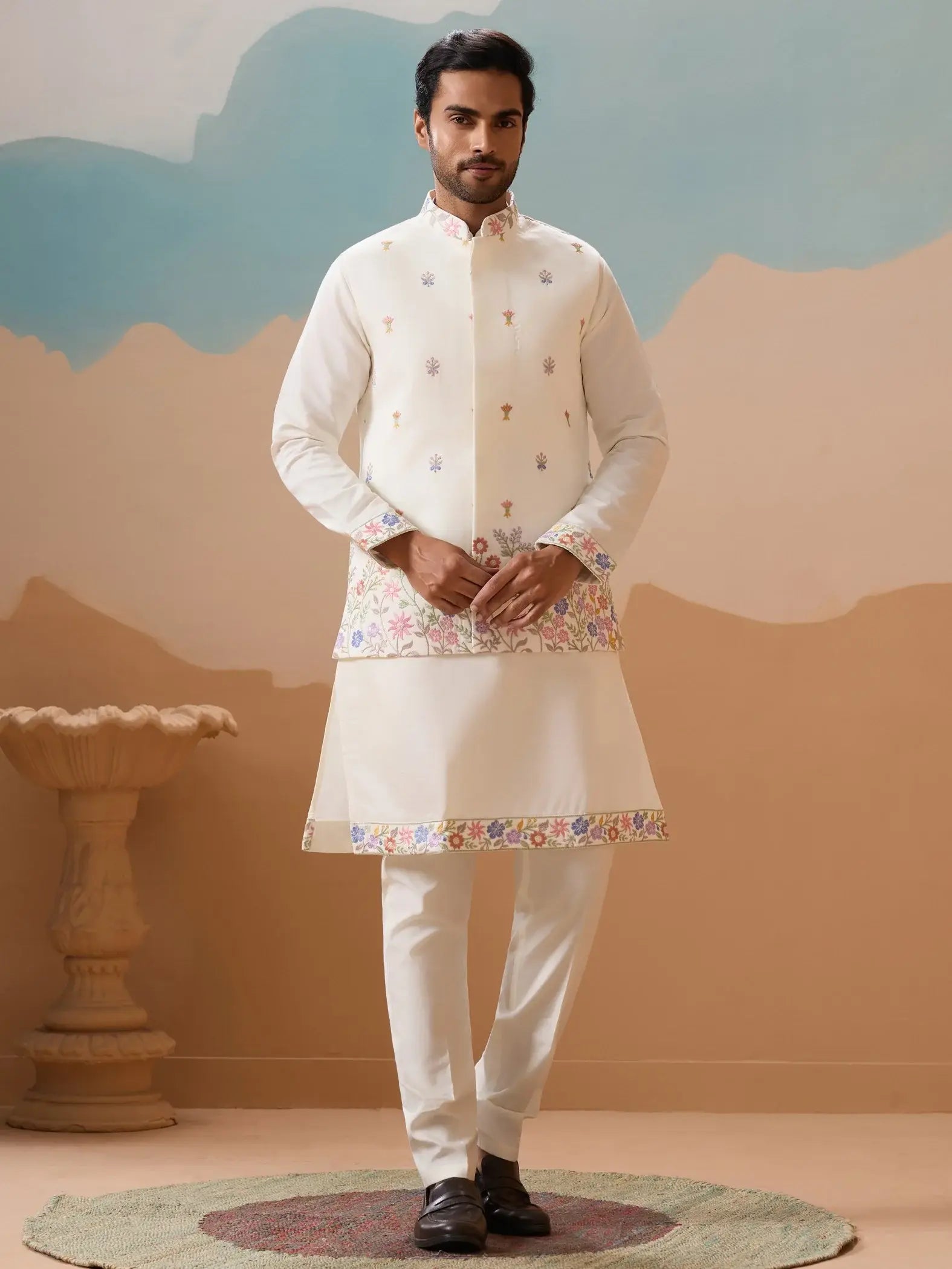 Lovable White Sequins Viscose Silk Evening Wear Men Kurta And Pant With Jacket
