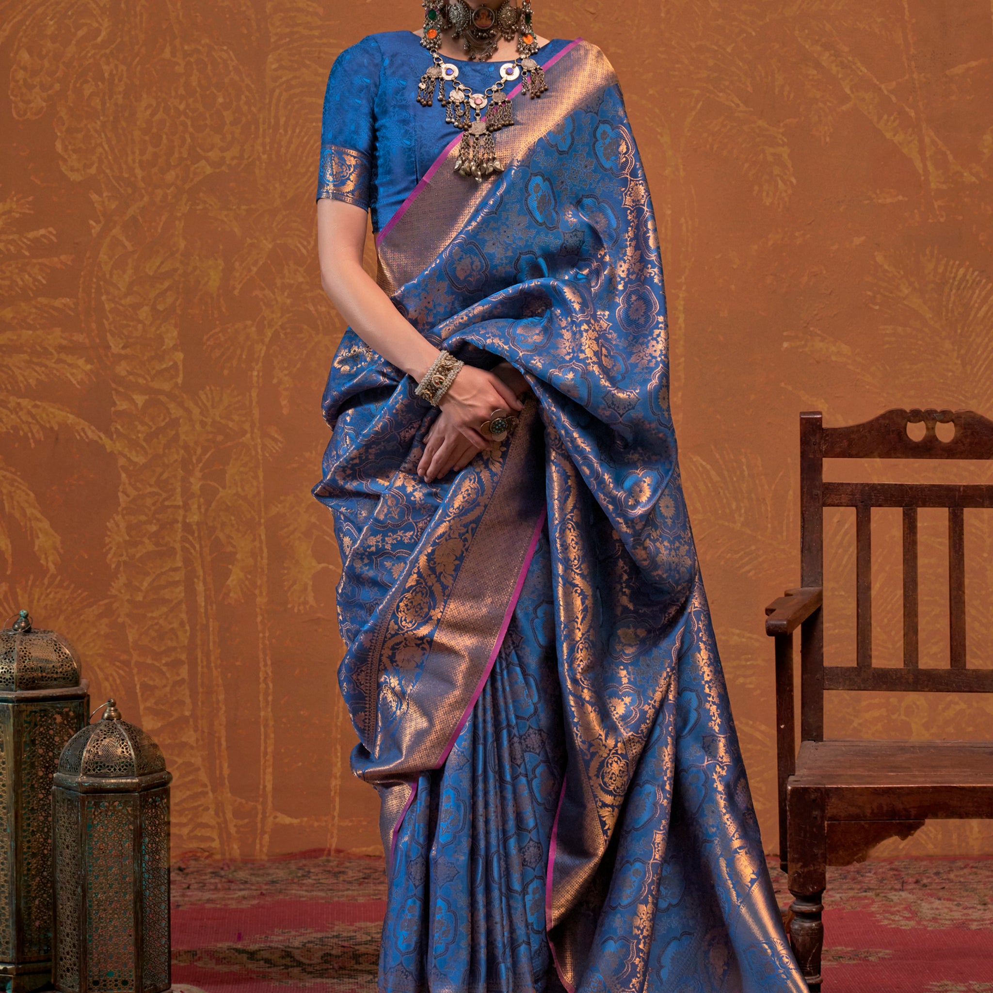 Alluring Blue Zari Weaving Silk Function Wear Saree With Blouse
