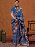 Alluring Blue Zari Weaving Silk Function Wear Saree With Blouse