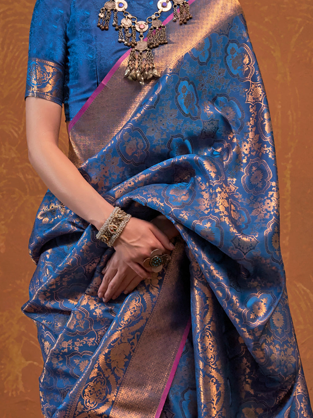 Alluring Blue Zari Weaving Silk Function Wear Saree With Blouse