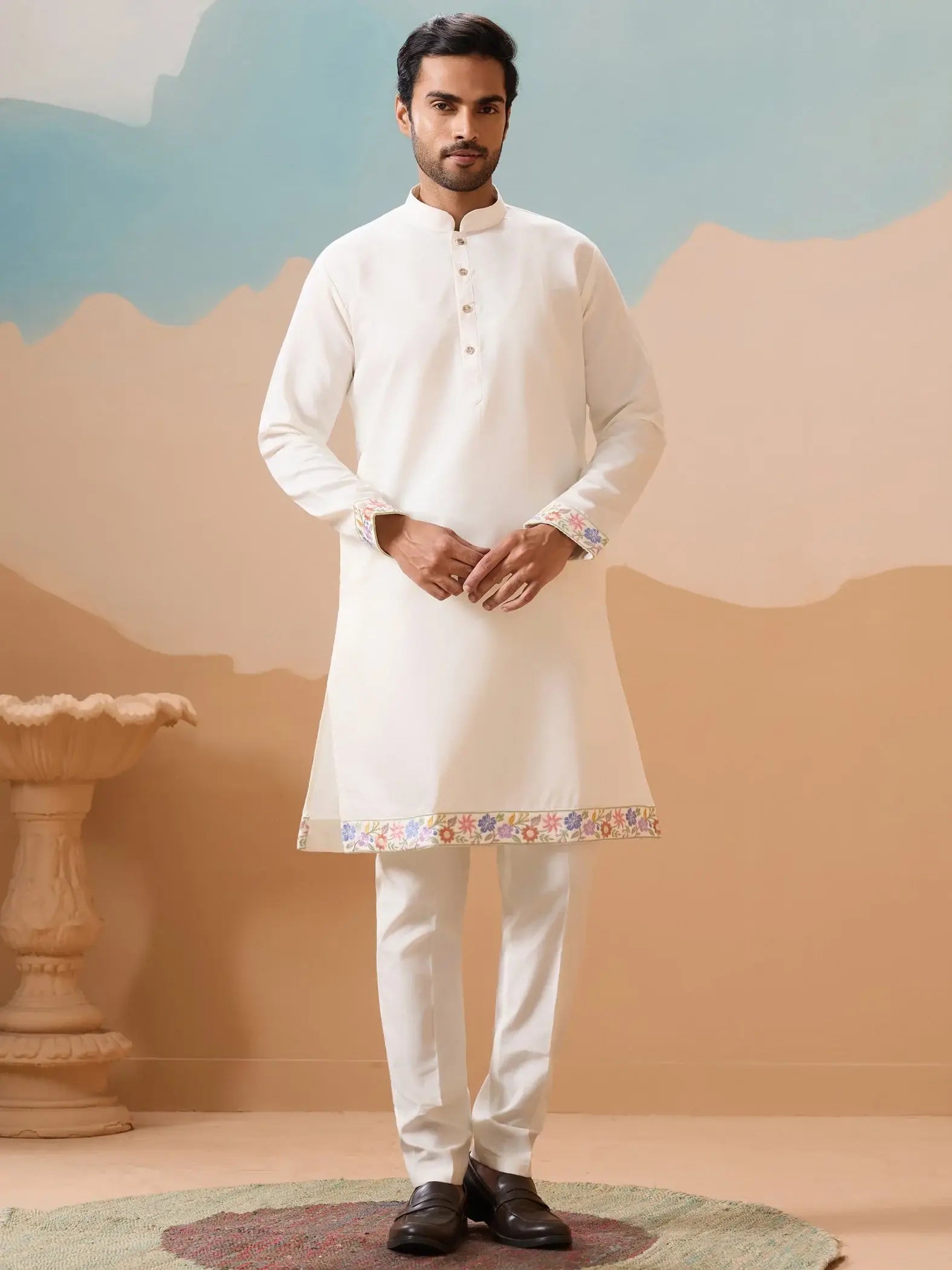 Lovable White Sequins Viscose Silk Evening Wear Men Kurta And Pant With Jacket