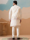 Lovable White Sequins Viscose Silk Evening Wear Men Kurta And Pant With Jacket