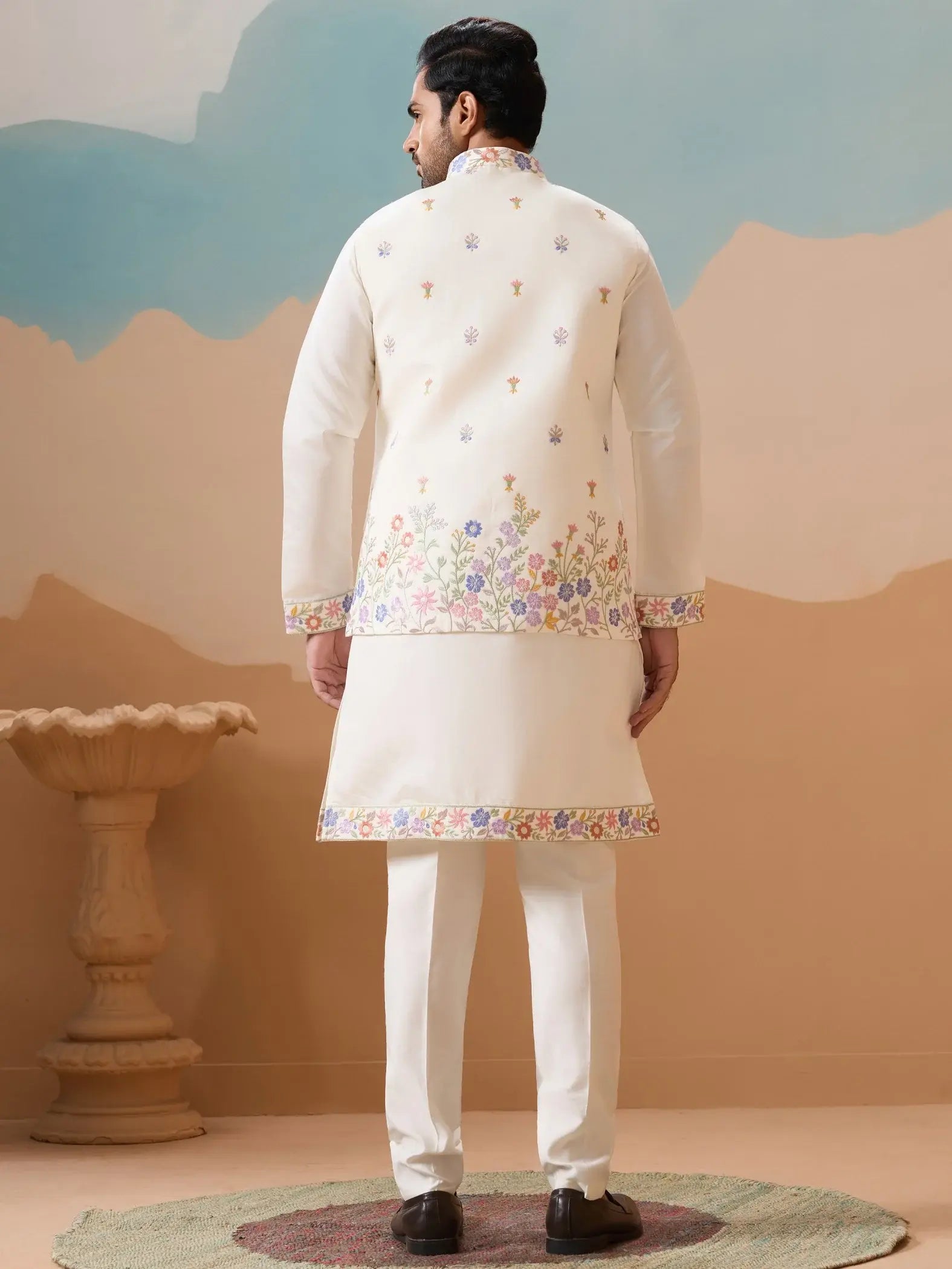Lovable White Sequins Viscose Silk Evening Wear Men Kurta And Pant With Jacket