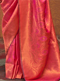 Attractive Pink Zari Weaving Silk Traditional Saree With Blouse