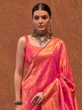 Attractive Pink Zari Weaving Silk Traditional Saree With Blouse