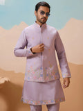 Great Lavender Sequins Work Viscose Silk Designer Men Kurta Set With Jacket