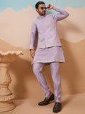 Great Lavender Sequins Work Viscose Silk Designer Men Kurta Set With Jacket