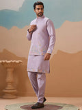 Great Lavender Sequins Work Viscose Silk Designer Men Kurta Set With Jacket