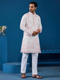 Aesthetic White Embroidered Silk Traditional Men Kurta Set