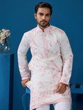 Aesthetic White Embroidered Silk Traditional Men Kurta Set